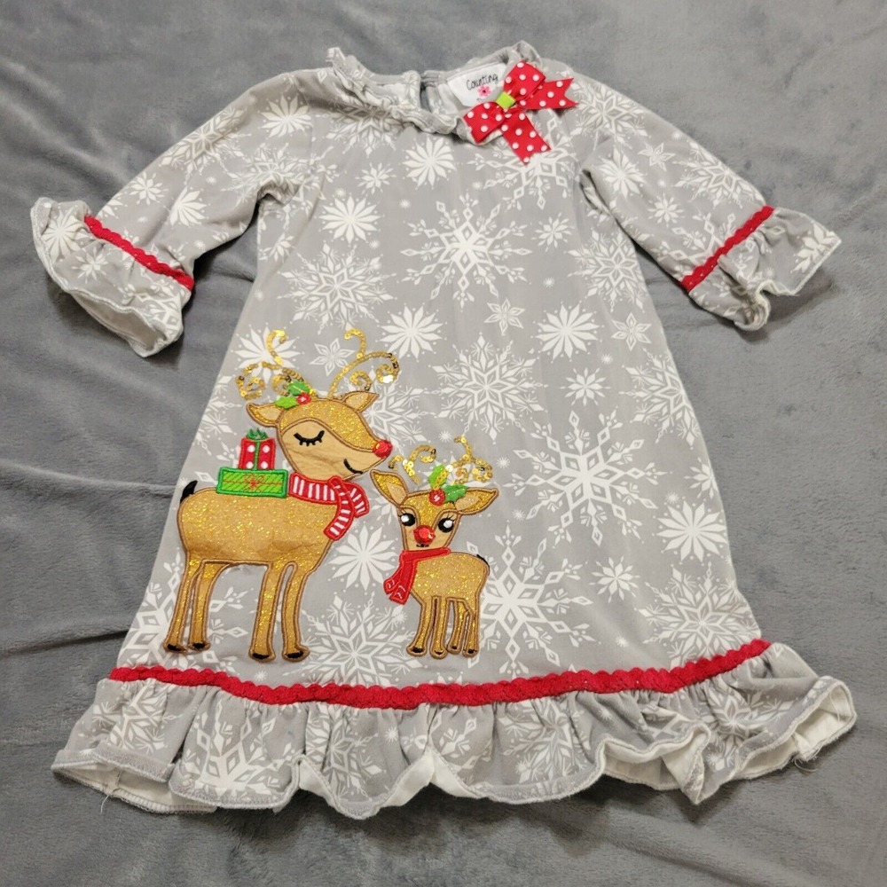 Counting Daises Christmas Girl 4t Dress Grey Red Long Sleeve Comfort Stretch Top